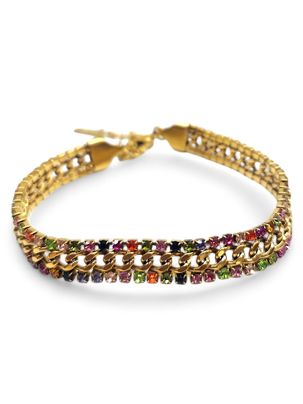 Gold Stainless Steel Multicolor Tennis Chain Bracelet - Women Jewelry